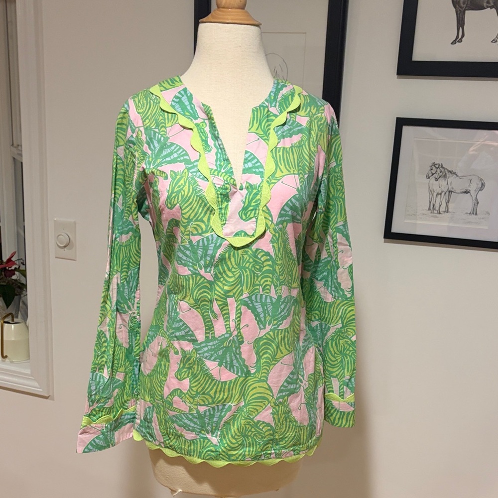 Lilly Pulitzer Green and Pink Leaf-Print Tunic